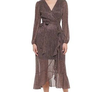 Kensie Long Sleeve Shimmer Knit Midi Dress, Size 10